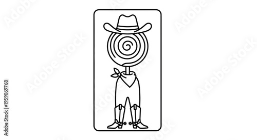 Whimsical Cowboy Lollipop Character with Swirl Face and Bandana