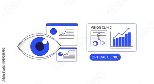 Vision Health Diagnostics and Business Growth for Clinics Illustrated on White Background