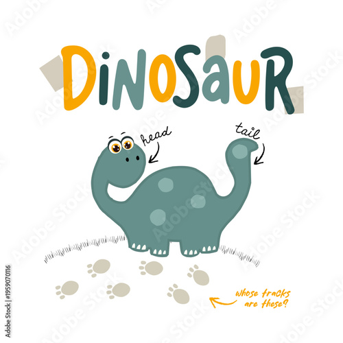 Cute dinosaur cartoon vector illustration for kids t-shirt design.