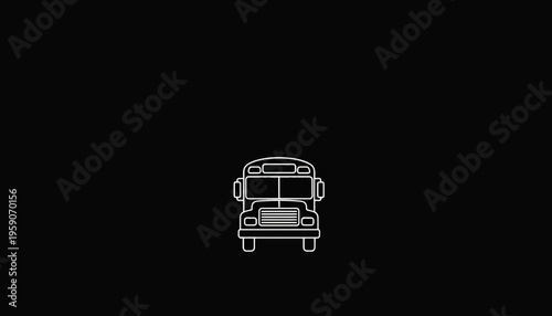 White School Bus Icon on Black Background, Simple Vector Illustration