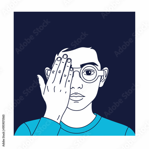 Visual Acuity Examination Illustration Depicting An Individual's Sight Test with Spectacles