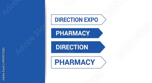 Visual Guide Illustrating Directions for Pharmacy and Event Navigation in Blue and White