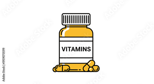 Vitamins in a Bottle with Pills Illustration for Health and Wellness Concept