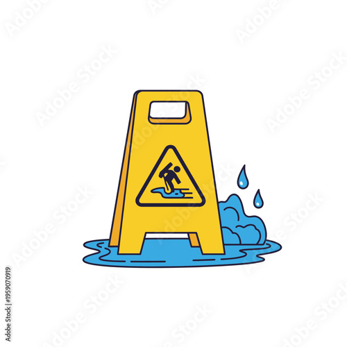 Warning Sign Displaying Wet Surface Hazard, Alerting Pedestrians To Potential Slippery Conditions