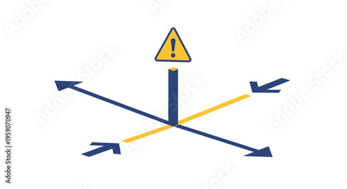 Warning Sign Icon with Directional Arrows Illustrating Problem Solving and Risks