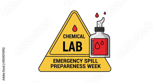 Warning Sign Illustrating Chemical Lab Emergency Spill Preparedness Information