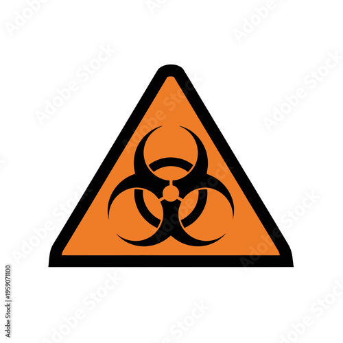 Warning Sign Indicating Biohazard Symbol with Black Outline and Orange Triangle