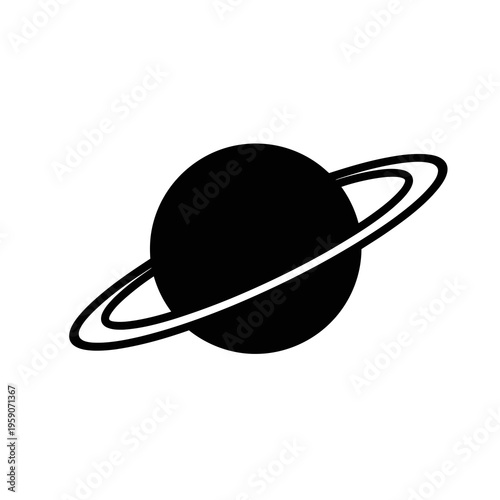 Black planet with ring in space