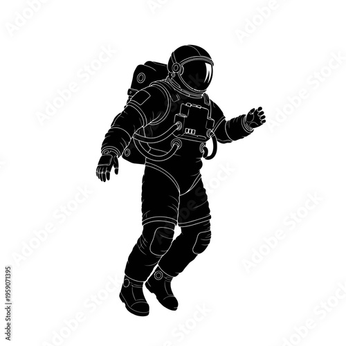 Black and white astronaut floating in space with a backpack