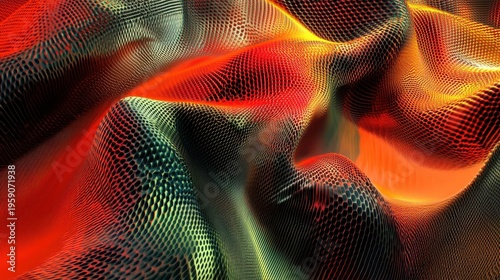 Dynamic Abstract Digital Patterns with Vibrant Red and Green Tones on a Tech-Centric Background