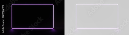 Canvastavla purple neon rectangular frame with glowing light borders on black and white back