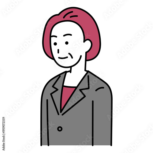 まっすぐ前を向いている中年のスーツの女性