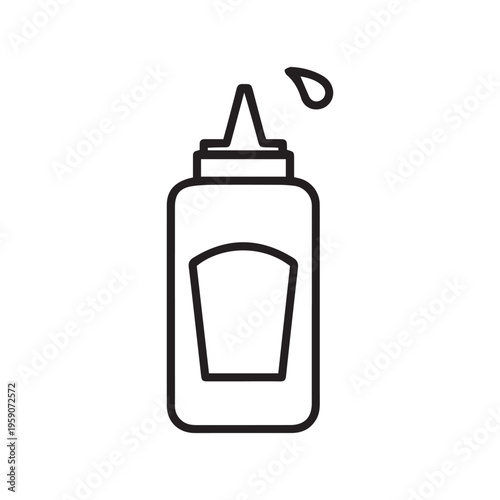 Line art squeeze bottle illustration, essential for National Hot Dog Day. Simple condiment dispenser with single drop, perfect for National Hot Dog Day promotions. Icon for food websites, menus