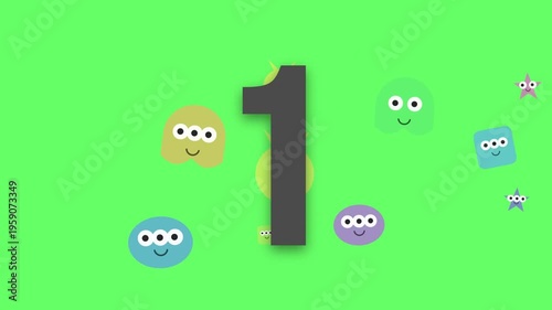 Animation of a colorful countdown timer from five to one with cute cartoon characters