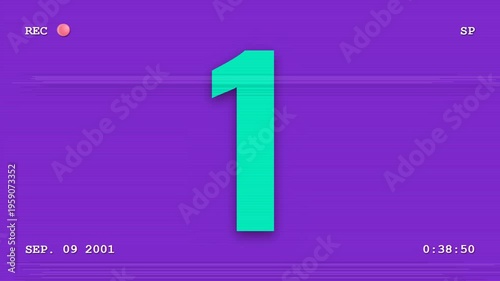 Retro VHS colorful countdown timer on a purple background with analog glitch effects and date