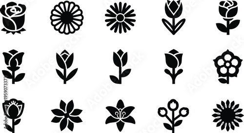 Black floral on white background flowers silhouettes