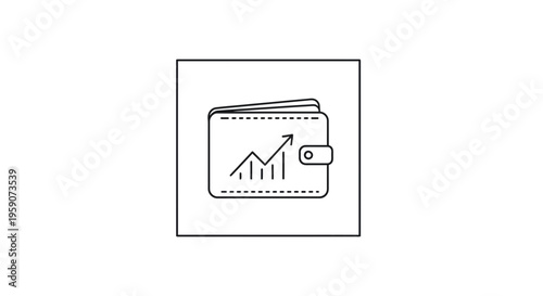 Wallet with growth chart and rising arrow icon, symbolizing financial success and investment growth
