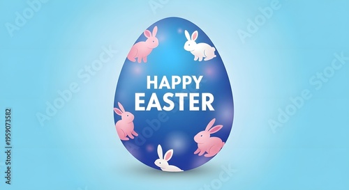 Easter egg with happy easter text and bunny decorations