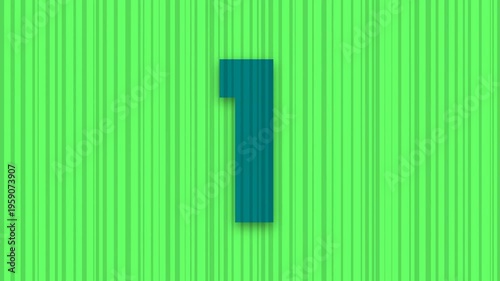 Dynamic colorful countdown timer from five to one over a lime green striped background