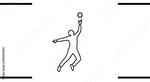 Volleyball Player Jumping to Spike Ball - Line Art