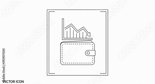 Wallet with falling graph icon, financial crisis, economic downturn, money loss concept