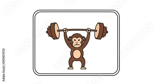 Strong Monkey Lifting Weights, Cartoon Character, Fitness and Strength Concept