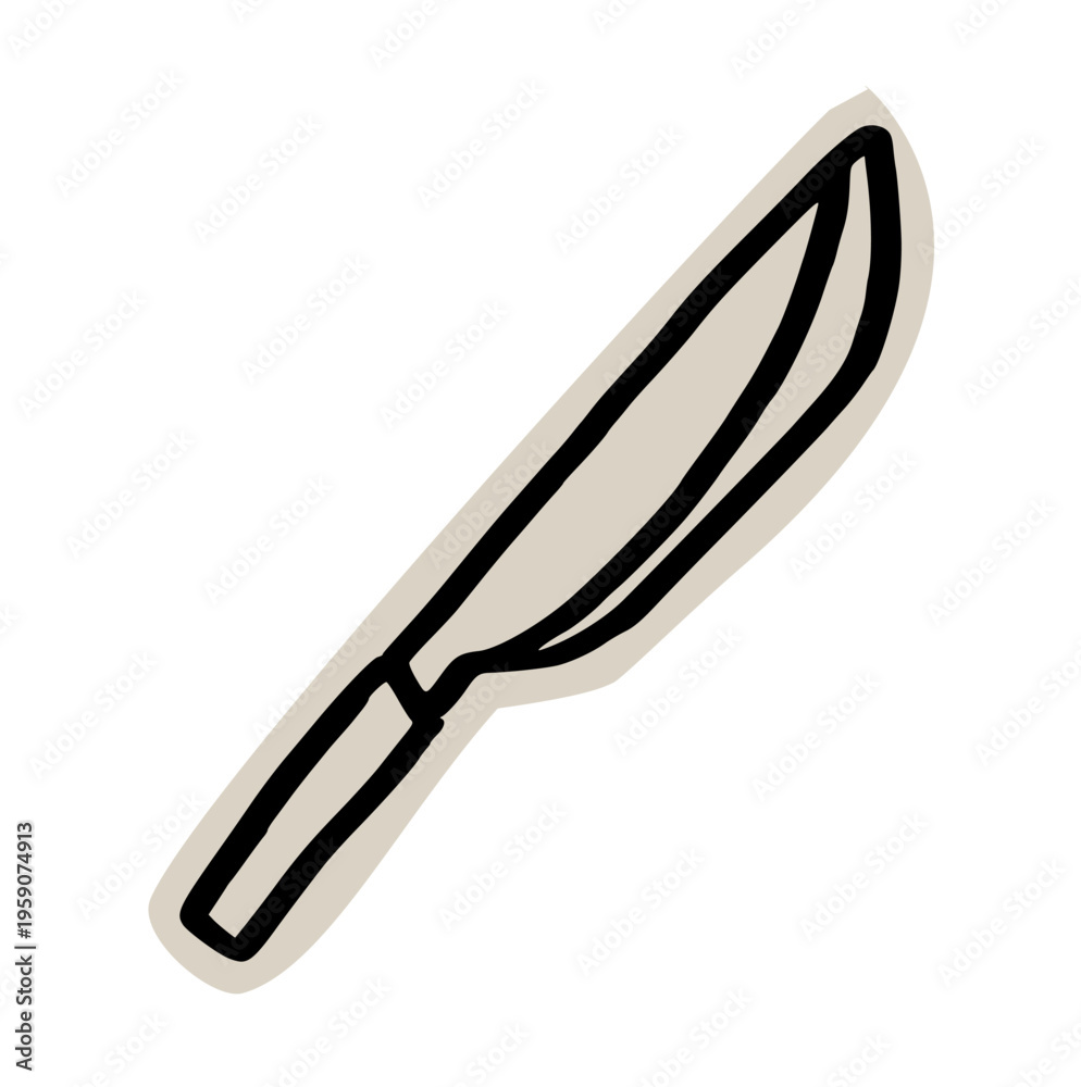 Fototapeta premium Sharp kitchen knife scrapbook doodle sticker icon: hand drawn illustration of cooking blade, chef cutlery, and food preparation tool design