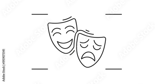 Theater Masks Icon: Happy and Sad Faces Representing Drama and Emotions