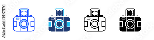 Photo Camera Multi Style Icon Set Vector 