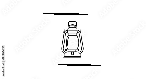 Vintage kerosene lantern, camping light, retro oil lamp, simple line art icon