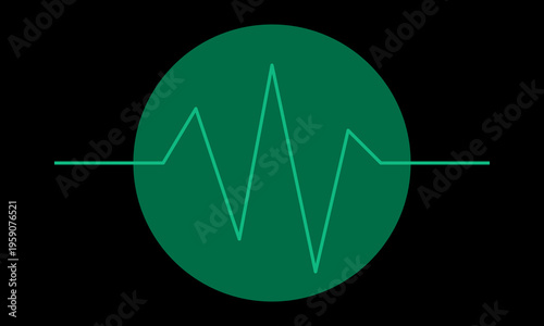 A minimalist graphic design featuring a vibrant green circle with a sharp digital pulse line icon