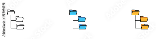 Business data folder directory hierarchy icon set. Digital file organization and storage management symbol. Vector Illustration.
