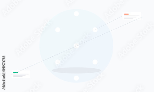 A minimalist graphic design featuring a large pale blue circle with six evenly spaced white dots