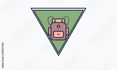 A minimalist vector illustration of a backpack centered inside an inverted green triangle frame