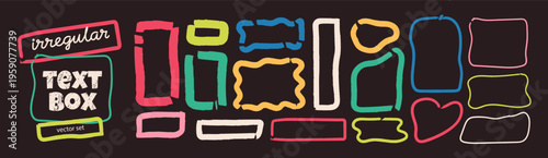 Hand drawn irregular frames and text boxes. Abstract speech bubbles and organic forms for playful design and backgrounds.