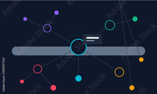 Abstract data visualization showing a central hub node connected to various peripheral data points