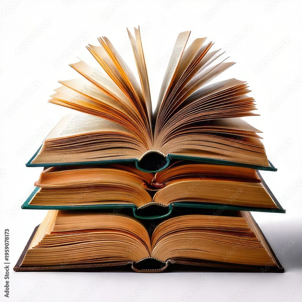 Naklejka premium Stacked, open books with aged pages