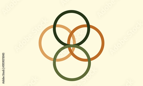 A minimalist abstract graphic design featuring four intersecting rings in earthy autumn tones