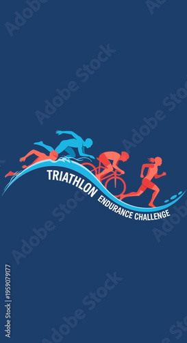 Dynamic Illustration Showcasing Triathlon Athletes in An Endurance Challenge Event Graphics Design