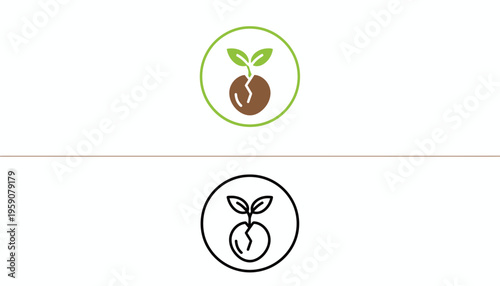 Seedling Sprouting from Seed in Circle Icon, Growth Concept