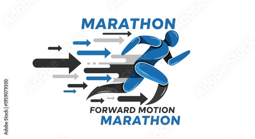 Dynamic Marathon Runner With Forward Motion Arrows Speed