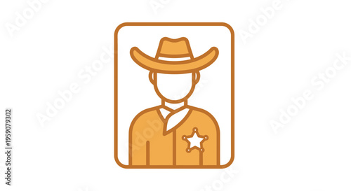 Sheriff Badge Icon, Cowboy Hat, Western Style Lawman Silhouette, Vector Illustration