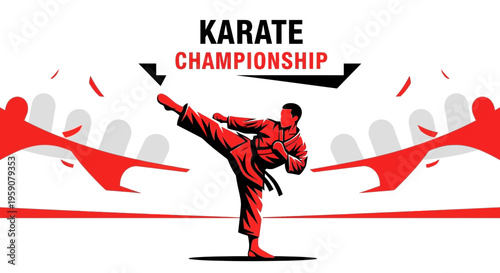 Dynamic Martial Arts Illustration of Karate Championship, Intense Action and Energy Displayed