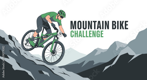 Dynamic Mountain Bike Challenge Rider Descends Rocky Terrain