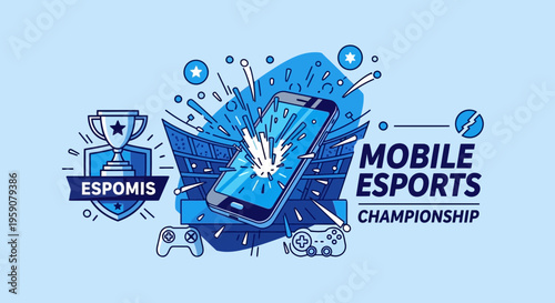 Dynamic Mobile Esports Championship Trophy Illustration Vibrant Competition Gaming