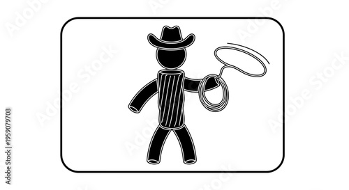 Silhouette Cowboy Lassoing with Rope, Western Icon, Wild West Character