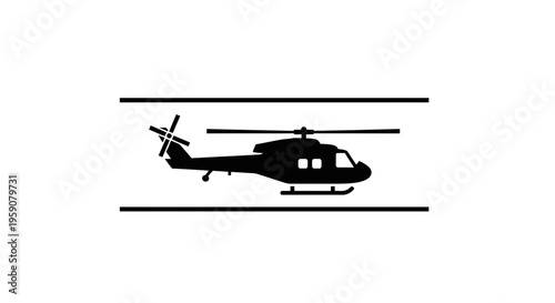 Silhouette of a Helicopter in Flight, Vector Graphic Illustration