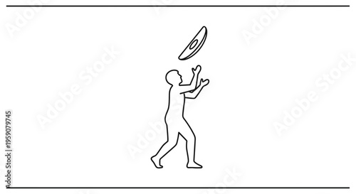 Silhouette of a person juggling a disc against a white background