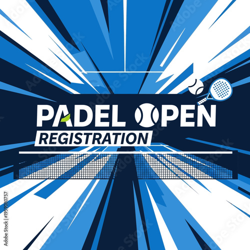 Dynamic Padel Open Registration Announcement: Bold Graphic Design for Sports Event