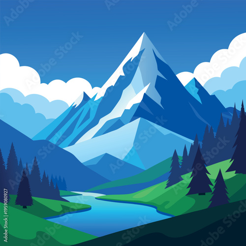 A breathtaking animated mountain landscape inspire. 